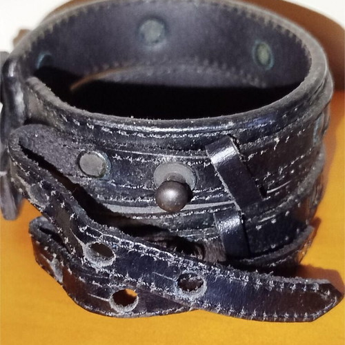 Leather bracelet used, wide, black, vintage rock accessory