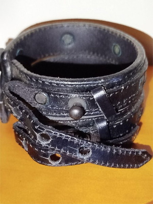 Leather bracelet used, wide, black, vintage rock accessory