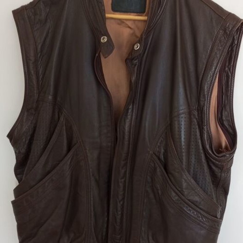 Leather sleeveless jacket used, genuine leather, brown, size L