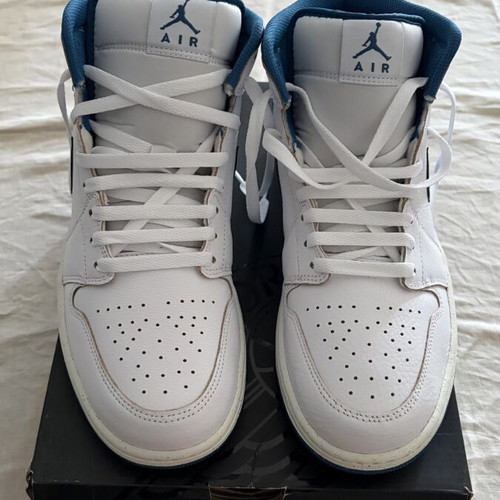 Jordan 1 Mid sneakers, white and blue, size 45