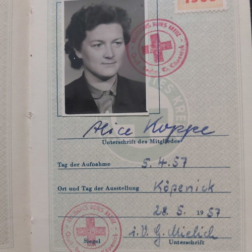 German Red Cross Membership Booklet used with photo and stamps 1959-1964