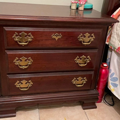Bedroom set with double bed, two nightstands and dresser with mirror Varagkis like new