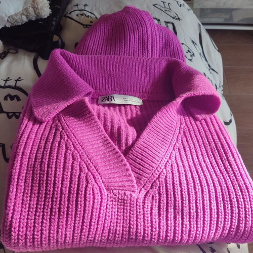 Zara pink balloon sleeve crop sweater like new