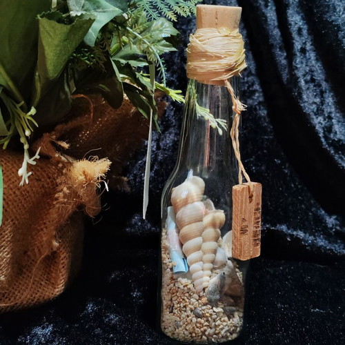 Decorative glass bottle with seashells, sand and letter, My Beach souvenir