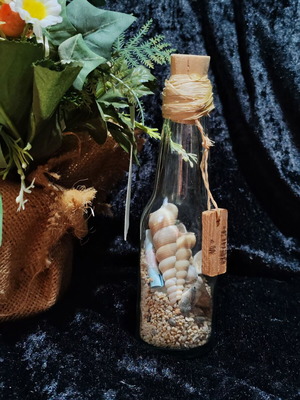 Decorative glass bottle with seashells, sand and letter, My Beach souvenir