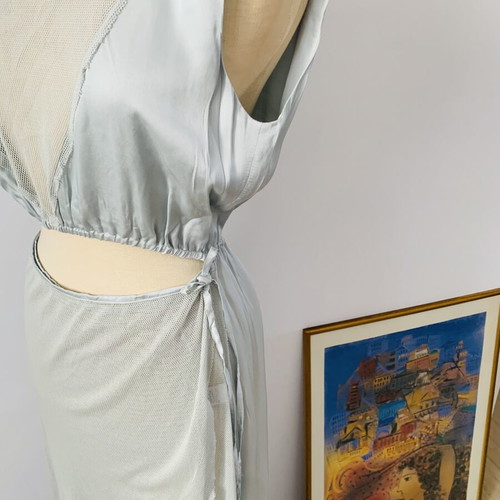 Ioanna Kourbela dress new, size M, aqua satin and cotton mesh