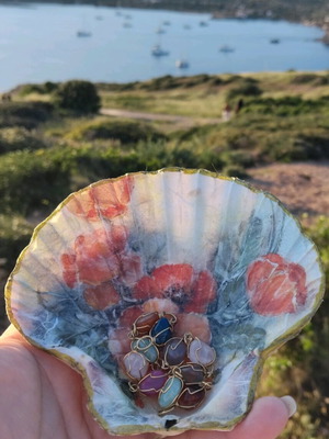 Jewelry box made of natural shell new, white and red