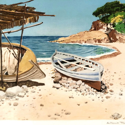Lithograph Antonio Falvo seaside landscape like new