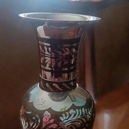 Vintage metal vase made of brass with embossed designs like new