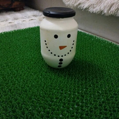 Snowman Glass Jar Hand Painted New