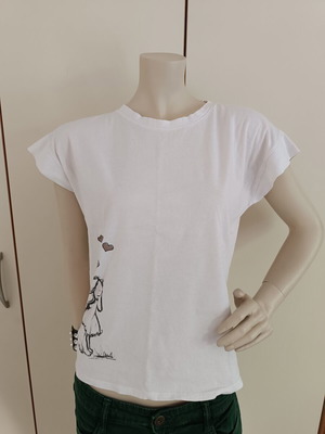 Helmi white women's T-shirt with drawing, size M