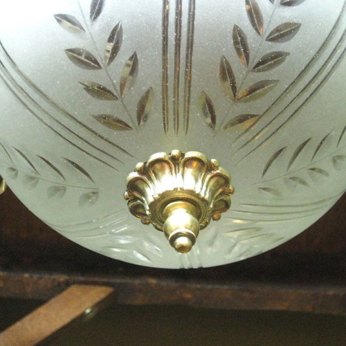 Brass ceiling light used with cut glass