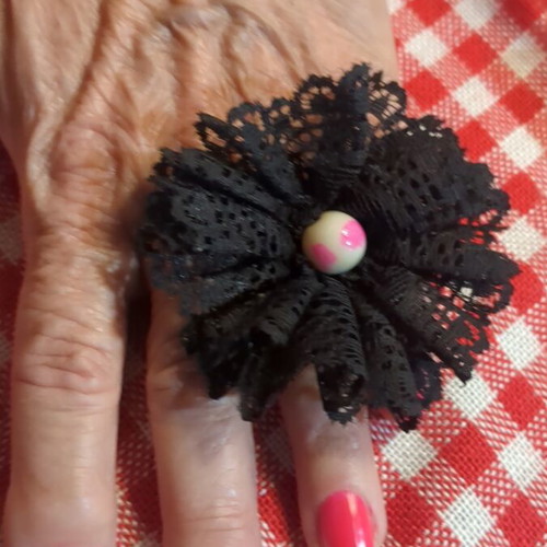 Handmade ring from black lace like new with adjustable size