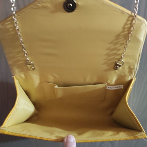 Women's mango yellow envelope bag with quilted surface and gold chain