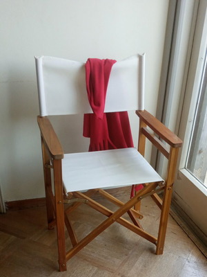 Wooden director chair folding, like new, white fabric