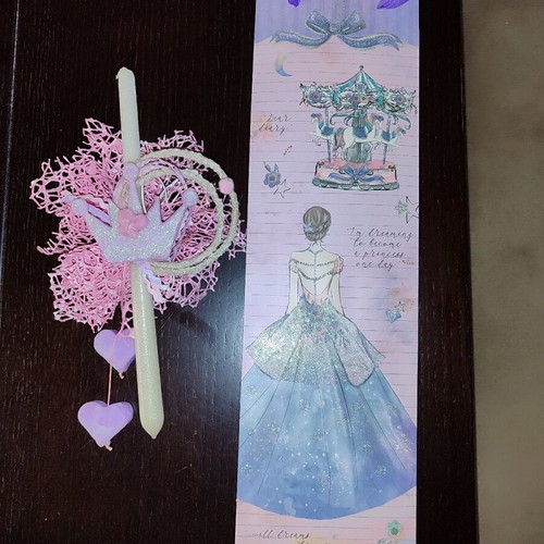 Handmade candle with wax creations and white glitter new