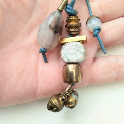Handmade keychain new from natural materials with blue leather cord