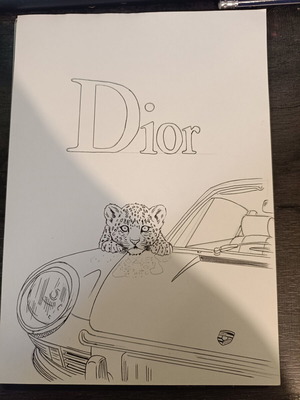 Ζωγραφιά Dior χειροποίητη με πενάκι σε χοντρό φύλλο Α4, σαν καινούργιο