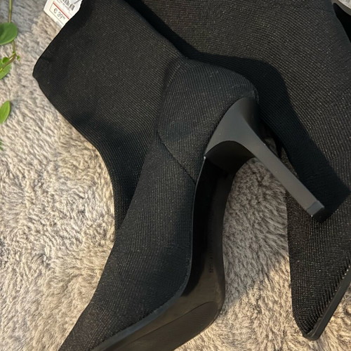 Black fabric sock boots with stiletto heel, size 39, new