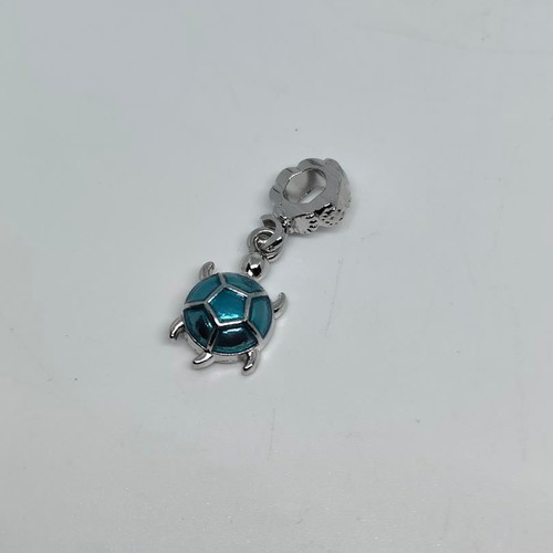 Silver Turtle Pendant Charm with Blue Enamel like new