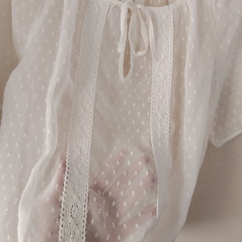 White Romantic Top with Embossed Polka Dot Design, Like New