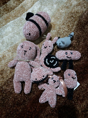 Handmade plush animals set of 8, new, soft velvet fabric