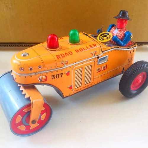 Tin toy road roller used, vintage, Japanese