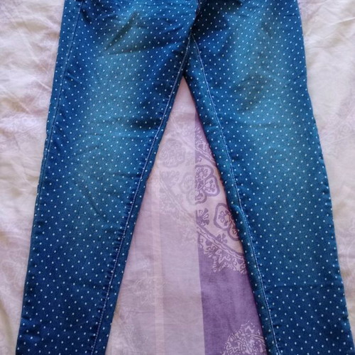 Polka Dot Jeans like new, white and blue