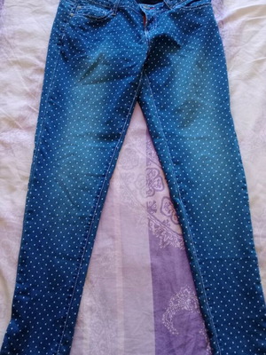 Polka Dot Jeans like new, white and blue