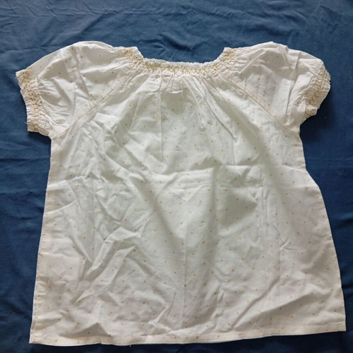H&M White Girls' Blouse with Gold Polka Dots and Decorative Bow, Like New, 6-7y