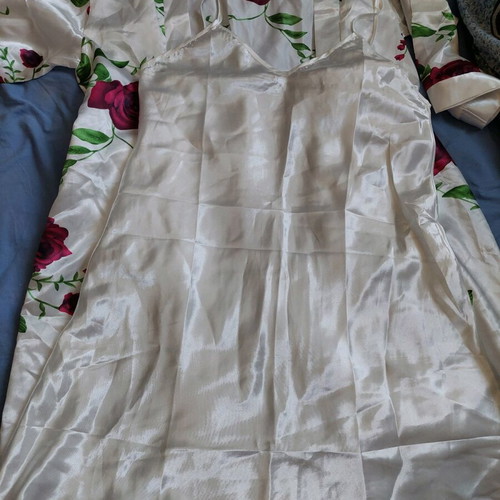 Satin nightdress and robe new Celestino white with roses