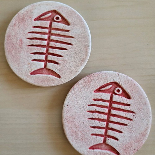 Retsis Bros Hellas Handmade Ceramic Coasters Set of 2 with Fishbone Design