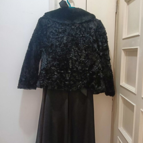 Women's handmade dress with short coat, velvet scarf and bag, black and red, S-M