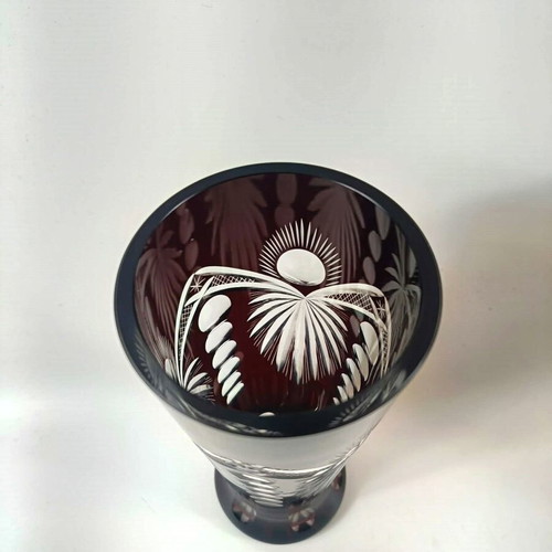 Bohemian ruby red crystal vase, handmade, 1960s-70s