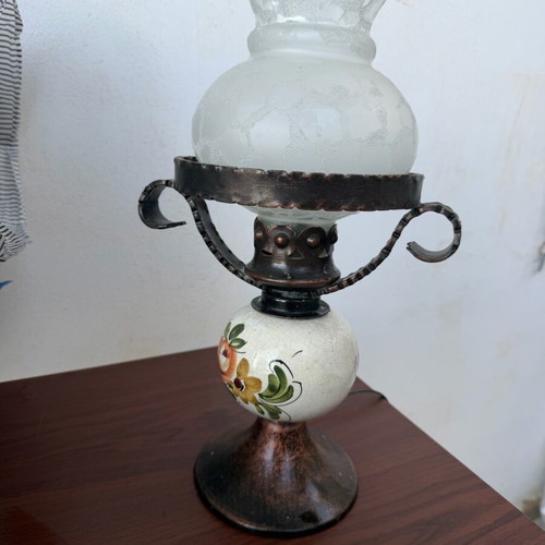 Vintage table lamp used with metal base and porcelain details