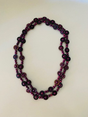 Wooden Necklace long like new, brown and purple