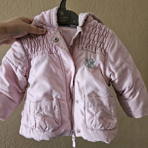 Pink baby jacket used, cotton lining, 12 months