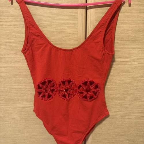 Red one-piece swimsuit like new with decorative beads, size S