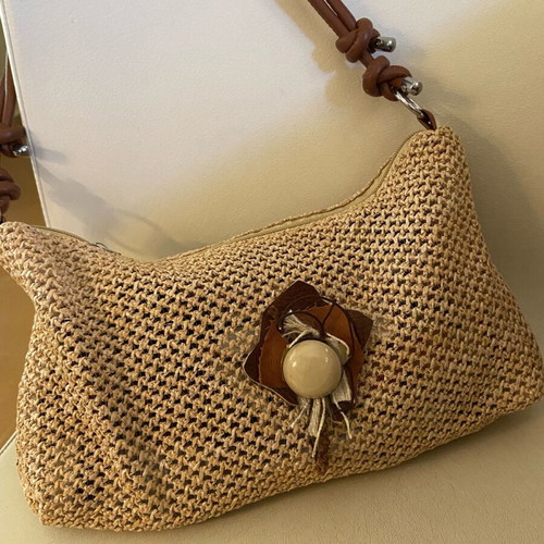 Summer bag with handmade leather decoration and vintage button new