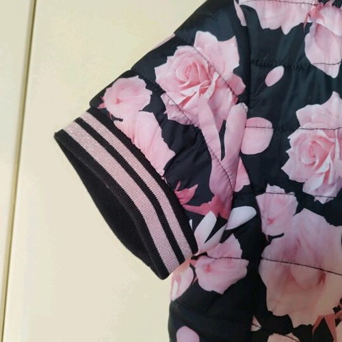OVS short-sleeve jacket like new, black with pink flowers, age 12-13