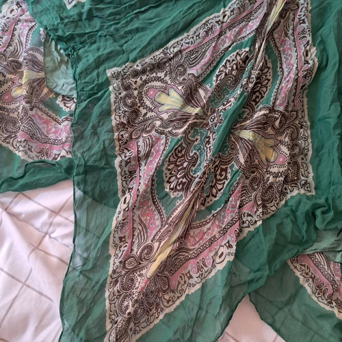 BCBGMaxAzria vintage silk dress, size S, brown and green