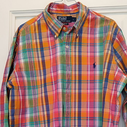 Polo Ralph Lauren men's plaid shirt L custom fit like new, 100% cotton