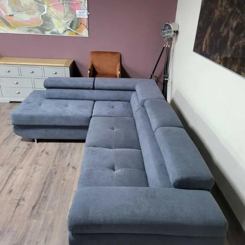 Gray fabric corner sofa with sleep function and storage new