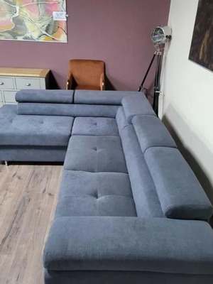 Gray fabric corner sofa with sleep function and storage new