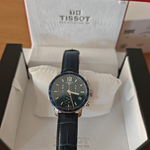 Tissot Quickster Chronograph men's watch, blue dial, leather strap