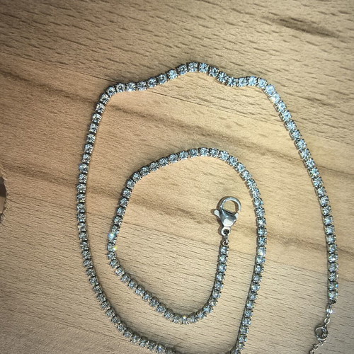 Tennis Necklace with Strass, new, silver color