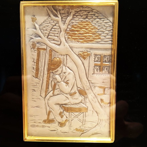 Set of 4 Handmade .925 Silver Relief Paintings new