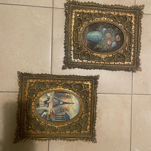 Handmade art plaques used, set of two