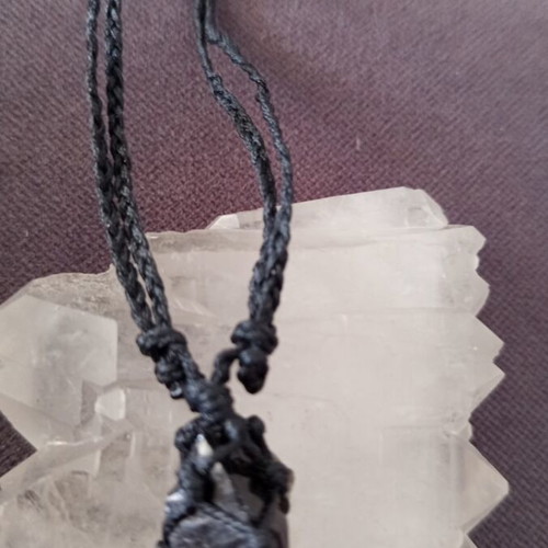 Keychain with obsidian energy crystal handmade macrame