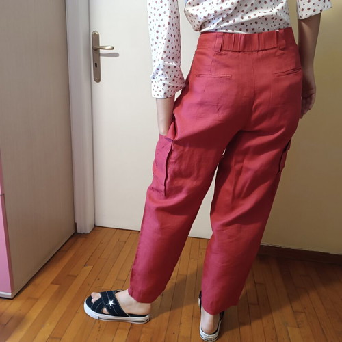 United Colors of Benetton Linen Cargo Pants New Coral Pink